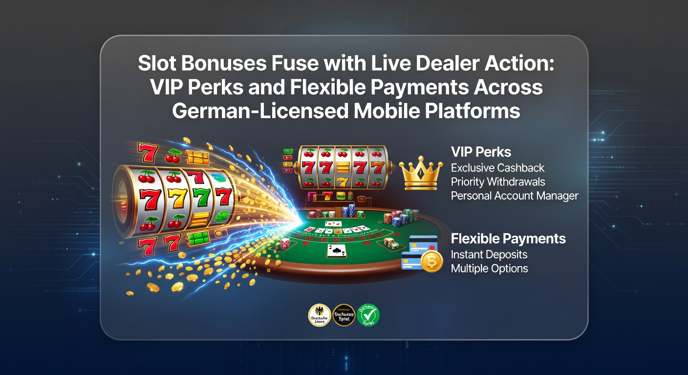 Smartphone mit Slot- und Live-Dealer-Spiele auf deutsch lizenzierter Plattform, umgeben von Bonus-Symbolen und VIP-Icons