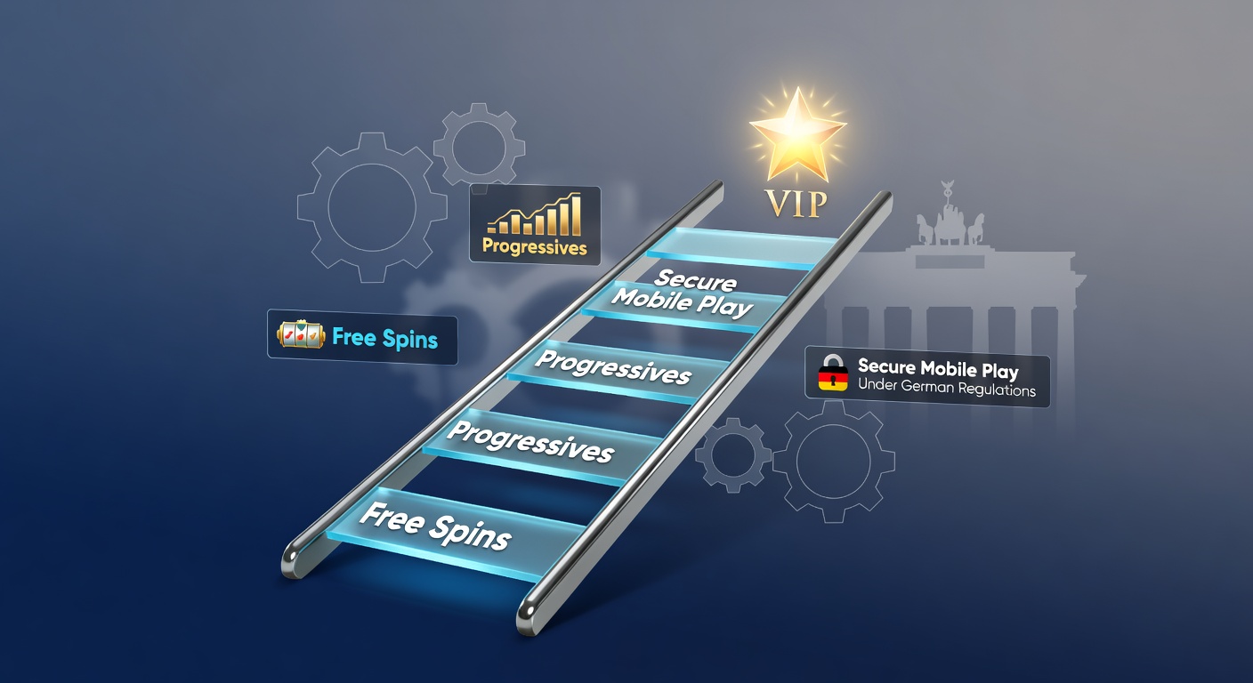 Grafik einer VIP-Loyalitätsleiter mit Stufen, Freispielen und Jackpot-Symbolen auf einem Smartphone-Display unter dem deutschen Glücksspielrecht